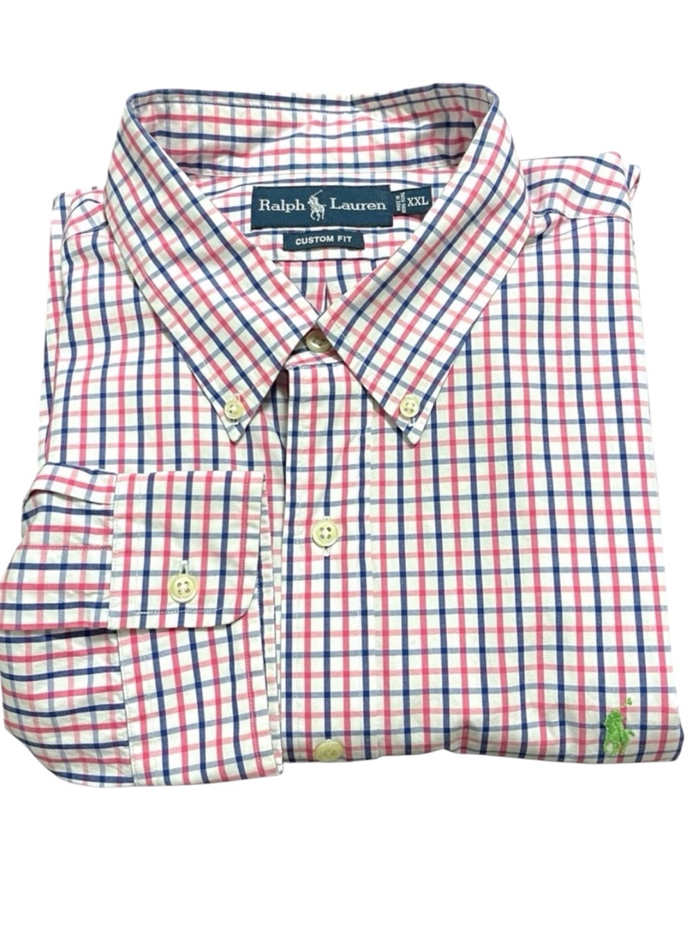 Ralph Lauren White/Pink/Blue Cotton Custom Fit Check Button Down Shirt (XXL)